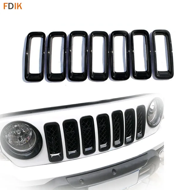 7pcs Front Glossy Black Grille Grill Inserts Trim Cover Frame 7pcs Front Glossy Black Grille Grill Inserts Trim Cover Frame Accessories For Jeep Patriot 2017 2016
