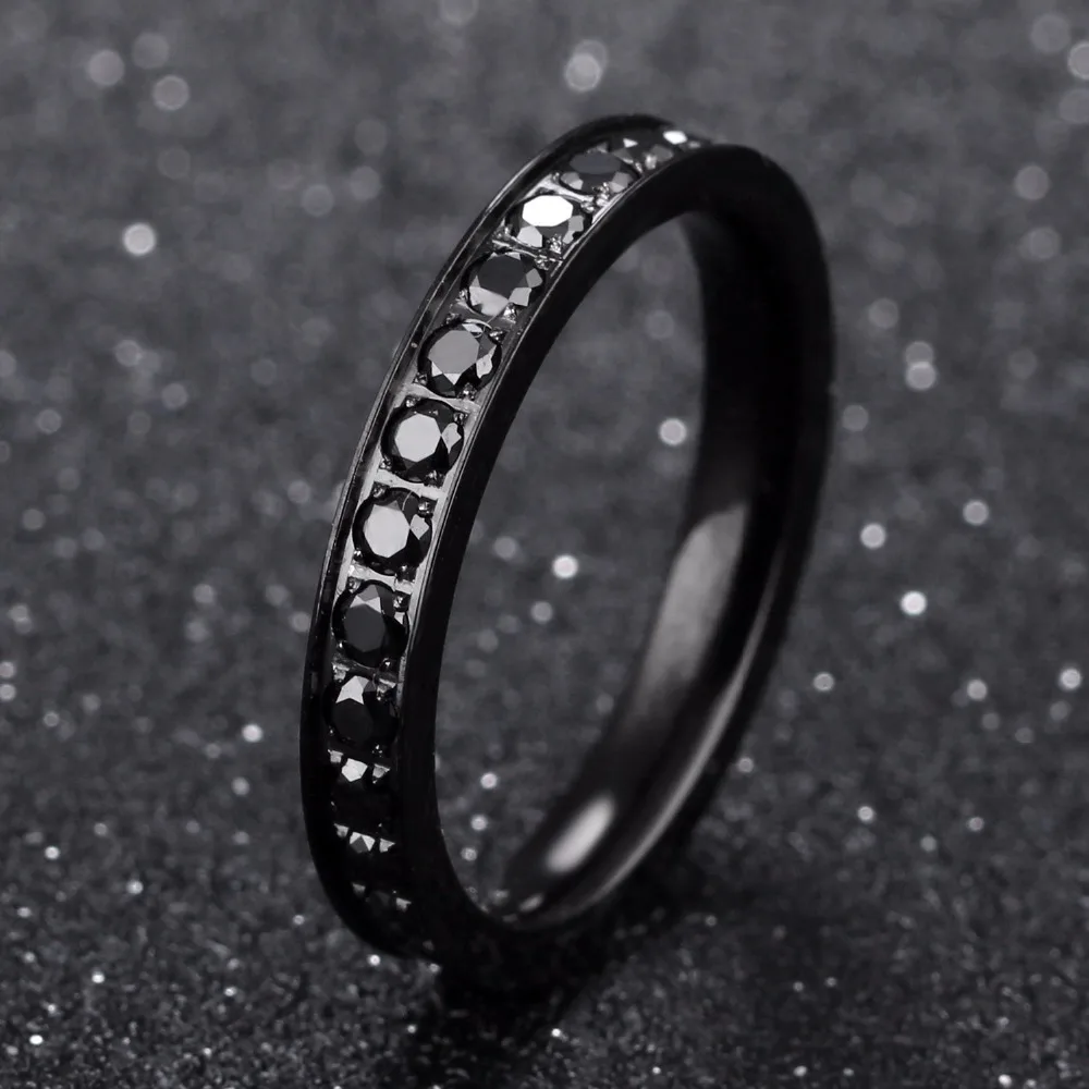 2018 New Fashion Ultra Thin Men's Ring Stainless Steel Ring Pave Black CZ Male Boy Finger Ring Jewelry Christmas Birthday Gifts