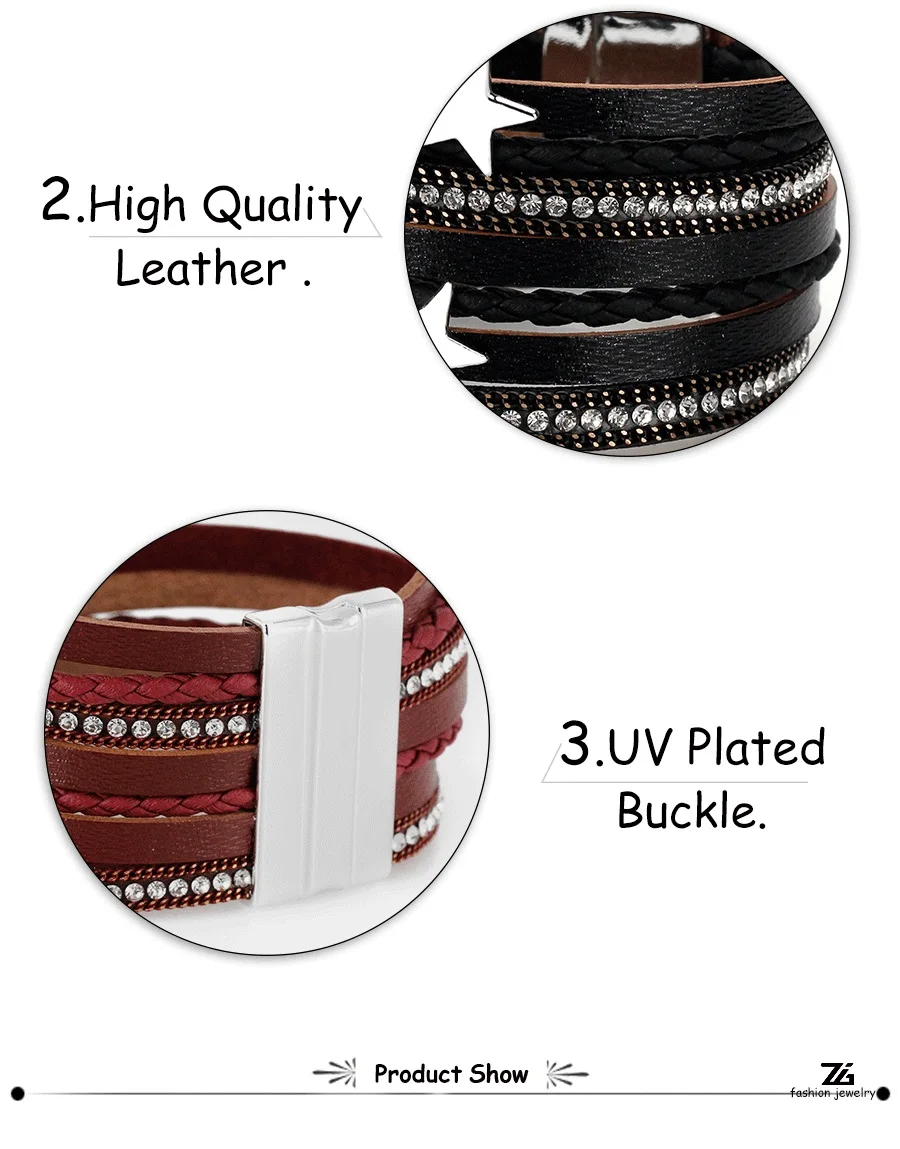 ZG 5 цветов звезда кожаные браслеты для женщин несколько слоев магнитного обруча браслеты Новые Модные ювелирные изделия