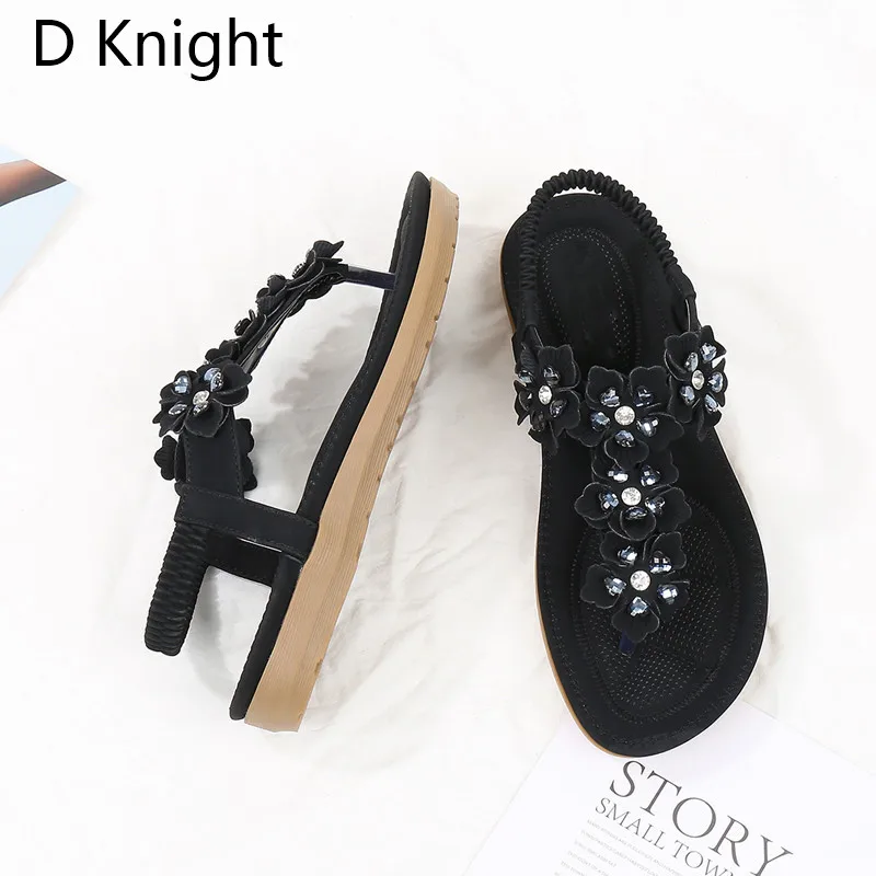 2018 Fashion Women Sandals Flowers Crystal Summer Gladiator Shoes Ladies Bohemia Shoes Woman Soft White Beach Shoes Flat Sandals (12)