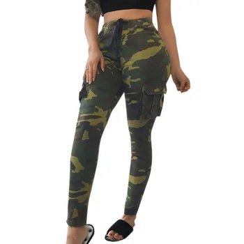 

X 2019 Pants Women Comfy Pants Elastic Drawstring Camouflage Printed Loose Straight Long Trousers Women pantalones mujer