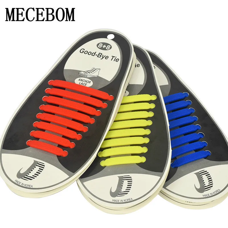 

16pcs /Pair Fashion Unisex Athletic Running No Tie Shoelaces Women Men Elastic Silicone Shoe Lace All Sneakers Fit Strap XD001W