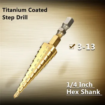 

1PC 3-13mm Titanium Coated 11 Step Drill Bit 1/4" HSS Hex Shank Tool HSS 4241 Wood Metal Drilling Tool