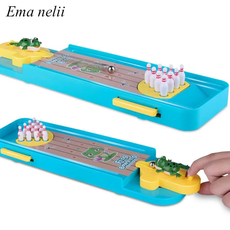 Novelty Pretend Play Fun Frog Bowling Alley Interactive Toys for Children Adults Desk Game Marble Ball Launcher Toy Kids Gifts