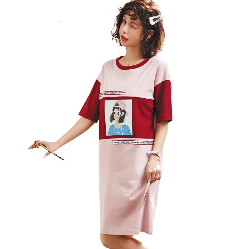 

summer2019 nightdress woman nightwear stitch lingerie sexy verano fresh casual loose nuisette cute girl lounge wear pijama mujer