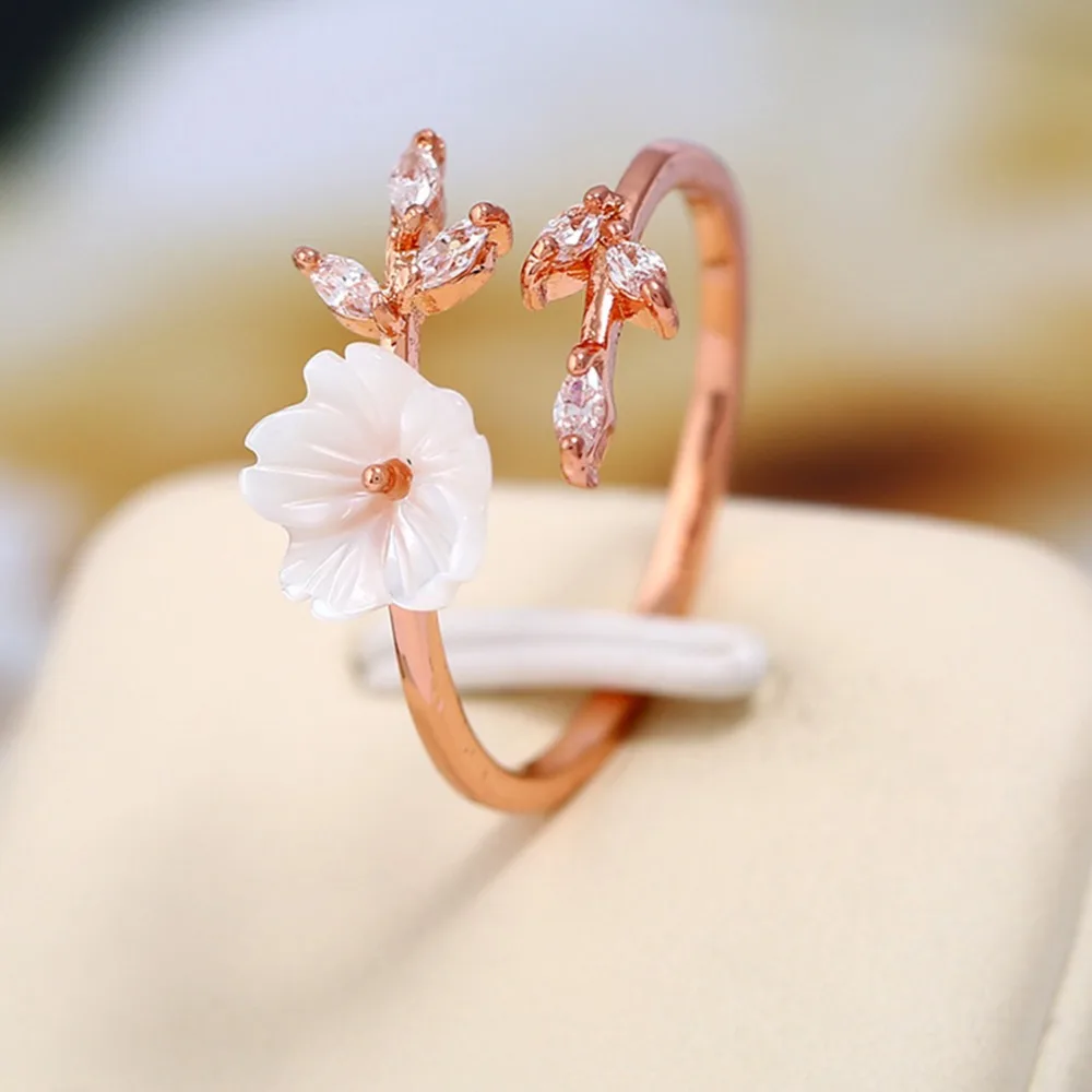 Leaf Shell Flower Ring for Women Ladies Girls Rose Gold Color Finger Bague Ring...