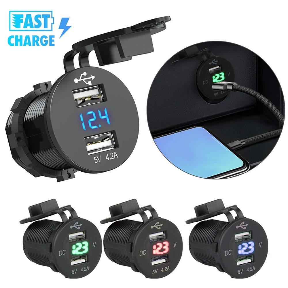 

Dual USB Car Charger 2 Port LCD Display 12-24V Cigarette Lighter for Motorcycle Boat ATV RV for IPhone 8 7 Samsung Phone Charger