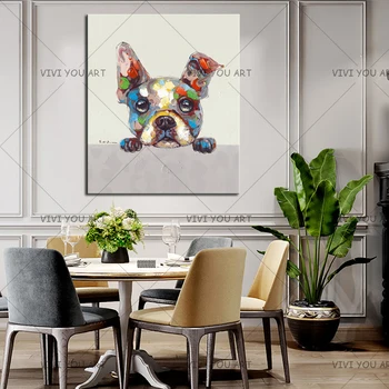 

100% Hand Painted Oil Paintings Picture Panel Lovely Dog Animal Oil Painting On Canvas Home Decoration For Living Room As Gift