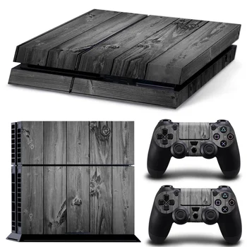 

Free drop shipping grey wooden design wrap protector front and back for PS4 console and two controllers skin #TN-P4-1080