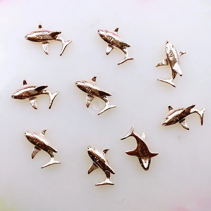 

10Pcs/Lot 7*10mm Rose Gold Whale Punk Style Metal Alloy Nail Art Decorations 3D DIY Nail Stickers Jewelry Nail Charms