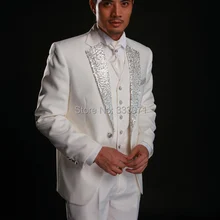 Изготовленный На Заказ Блестящий костюм жениха смокинги Белый Лучший человек Свадебный для шафера мужские формальные костюмы пиджак для жениха+ брюки+ галстук+ жилет