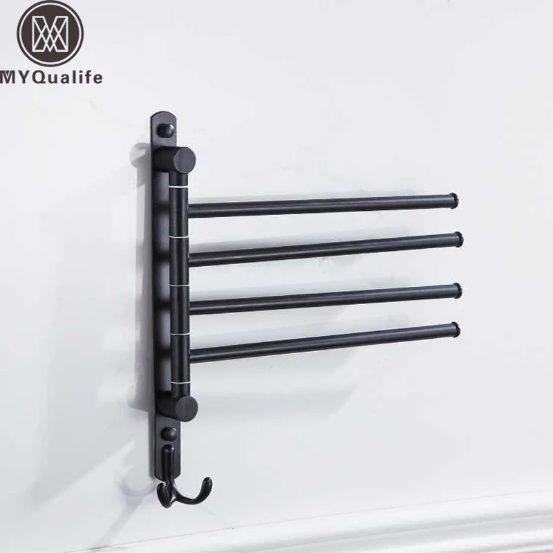 

Black Movable Bathroom Towel Bar Wall Mounted Black Towel Holder Antique Brass Roll Paper Holder Bathroom Storage Rack