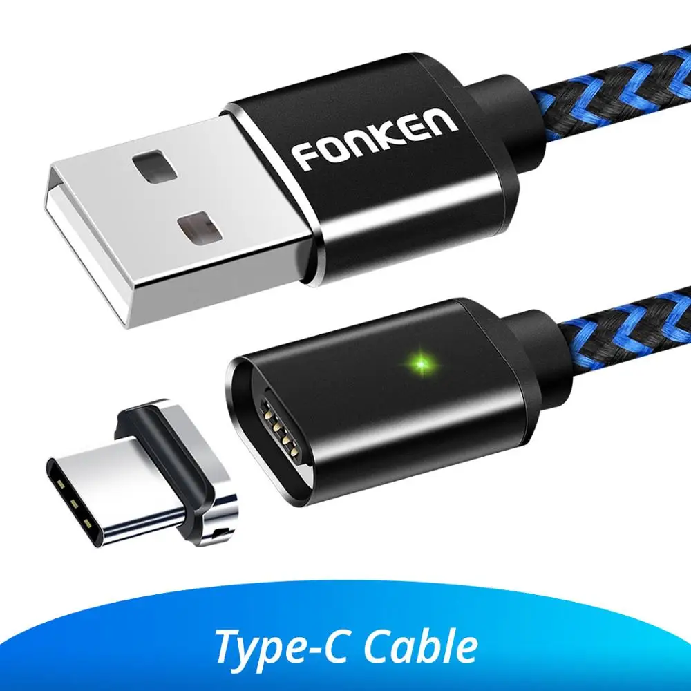 FONKEN Магнитный usb-кабель type-C 1 м 2 м 3 А магнитный кабель для телефона быстрое зарядное устройство USB type C зарядный шнур Мобильный провод для быстрого заряда - Цвет: Black Type C Cable