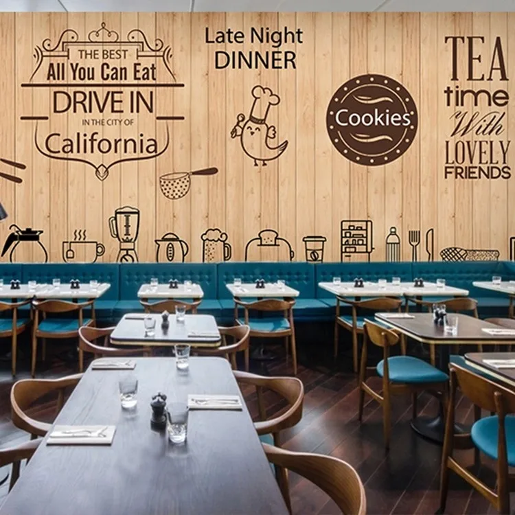 Us 15 95 45 Off Nahtlose Vintage Holzmaserung Grosse Wandbilder Benutzerdefinierte Gebacken Tee Kuchen Backerei Shop 3d Tapete Cafe Restaurant 3d