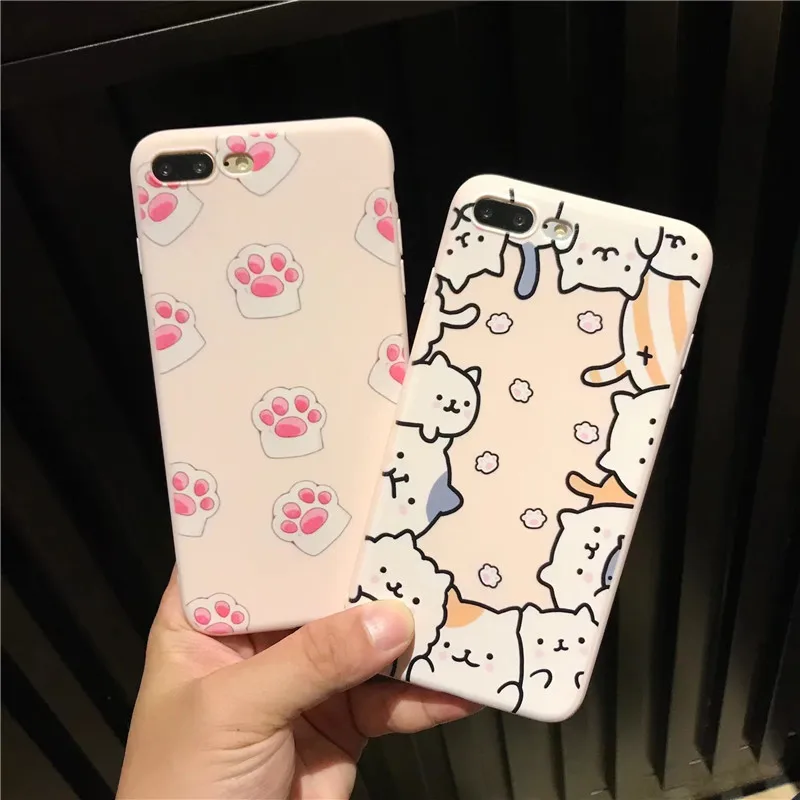 

Cute Animal Cat phone Case For iPhone 6 6s 7 8plus Funny Cat hand print pink Soft Silicon Cover For iPhone 7 8 6 6s Case