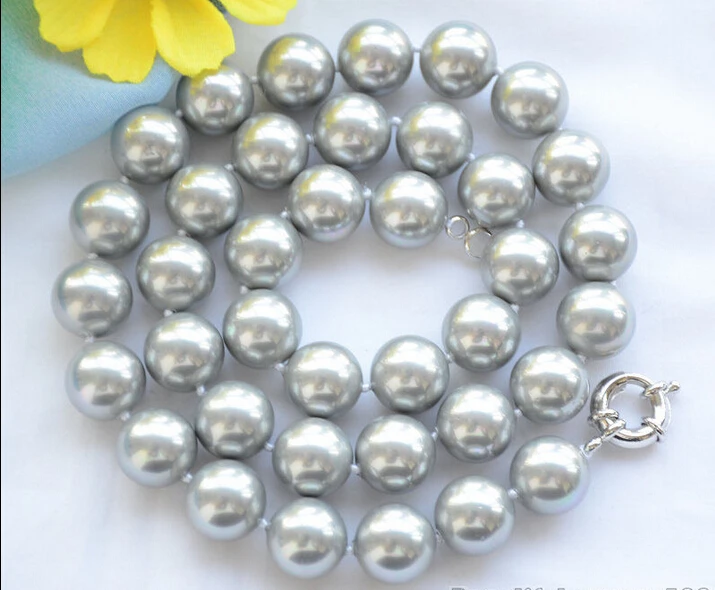

Free shipping >>>>>Z6411 14mm gray round SOUTH SEA SHELL PEARL NECKLACE 18inch