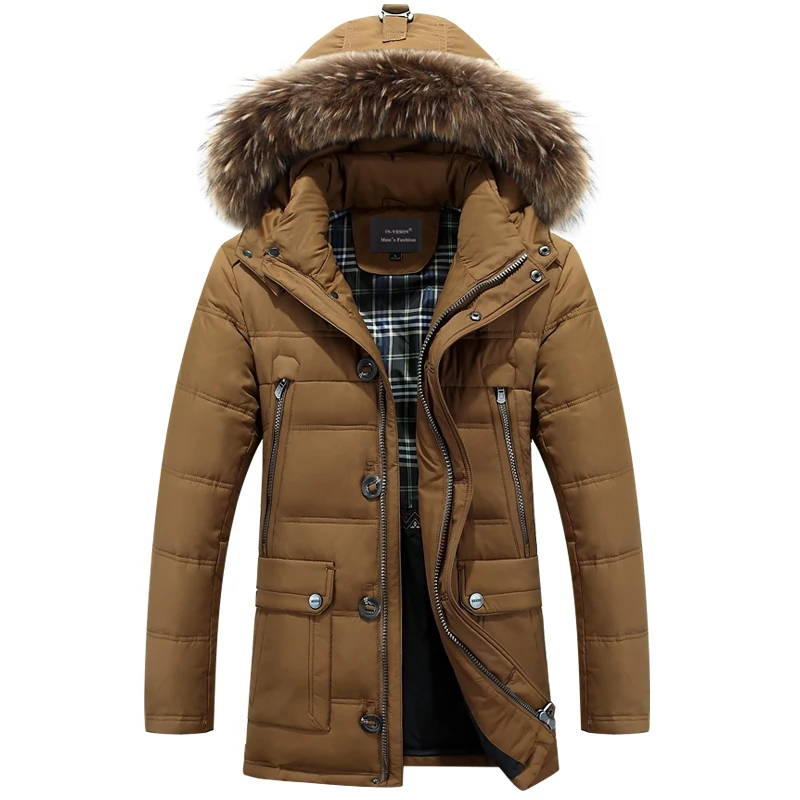 IN YESON Men s Down Jackets Mens Brand Thick Warm Fur Collar Hooded Duck Down Coat