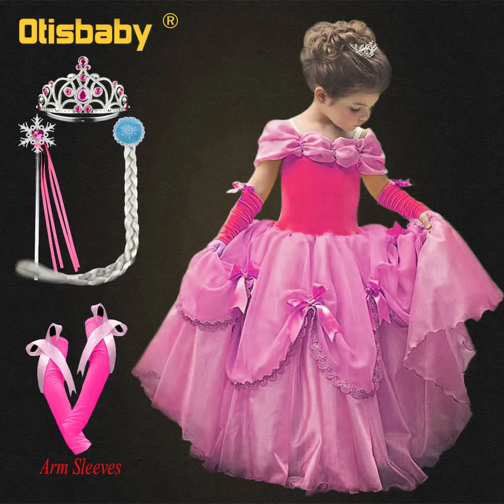 Эксклюзивное Пышное Платье Авроры принцессы Белль для девочек костюм Софии Рапунцель на Хэллоуин Детские великолепные вельветовые платья из тюля для девочек - Цвет: Aurora