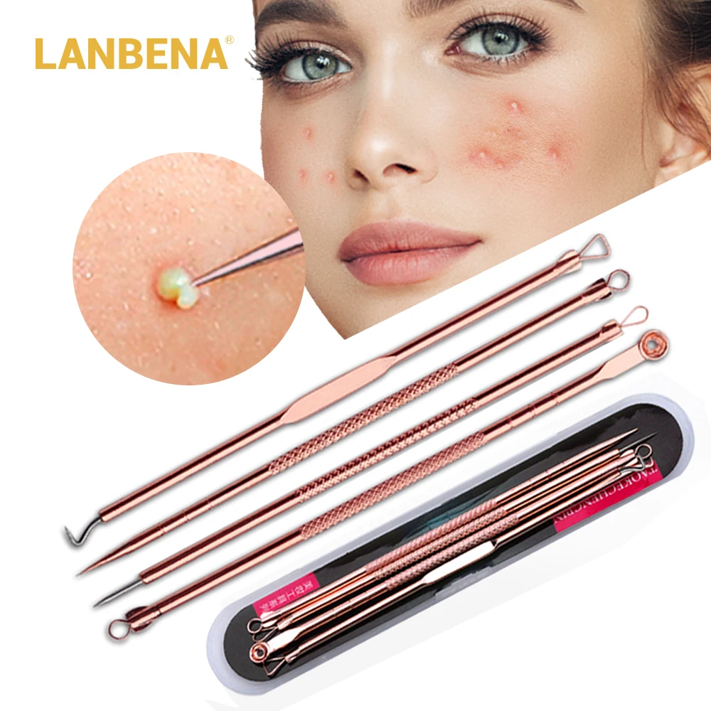 

4PCS Rose Gold Acne Removal Needle Pimple Needle Blackhead Remover Acne Treatment Acne Needle Black Mask Acne Extractor Remover