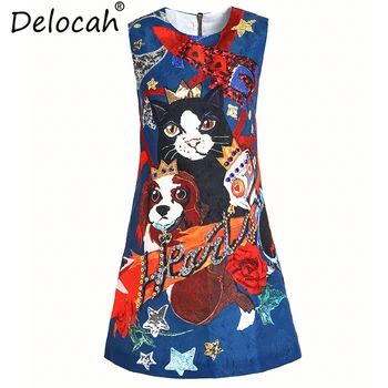 

Delocah Women Summer Vest Dresses Runway Fashion Sleeveless Animal Printed Beading Sequined Elegant Casual A-Line Short Dresses