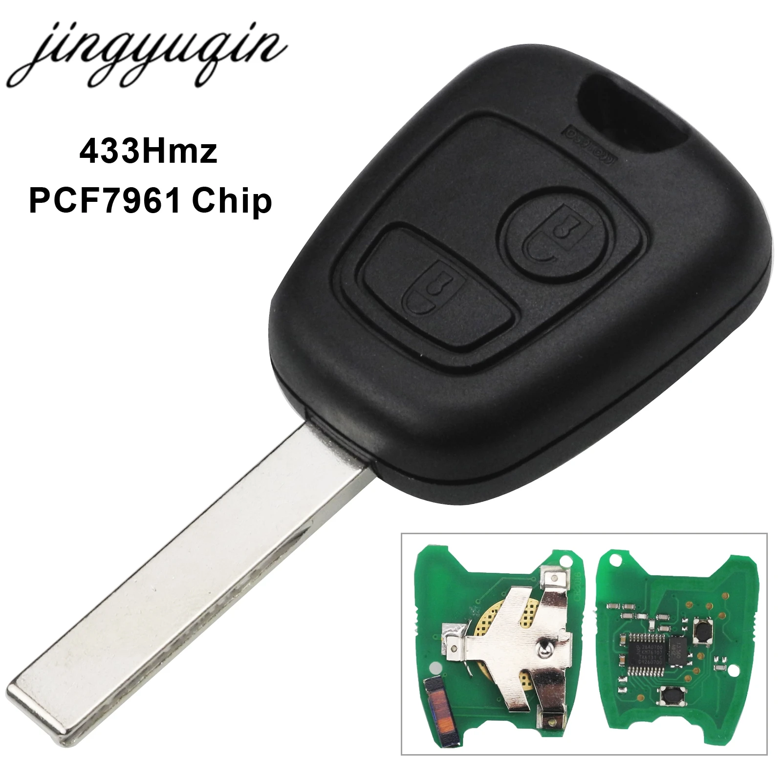 

jingyuqin 433MHz ID46 Chip 2 Buttons Car Remote Key Fob For Citroen C1 C3 Uncut Blank Blade Replacement