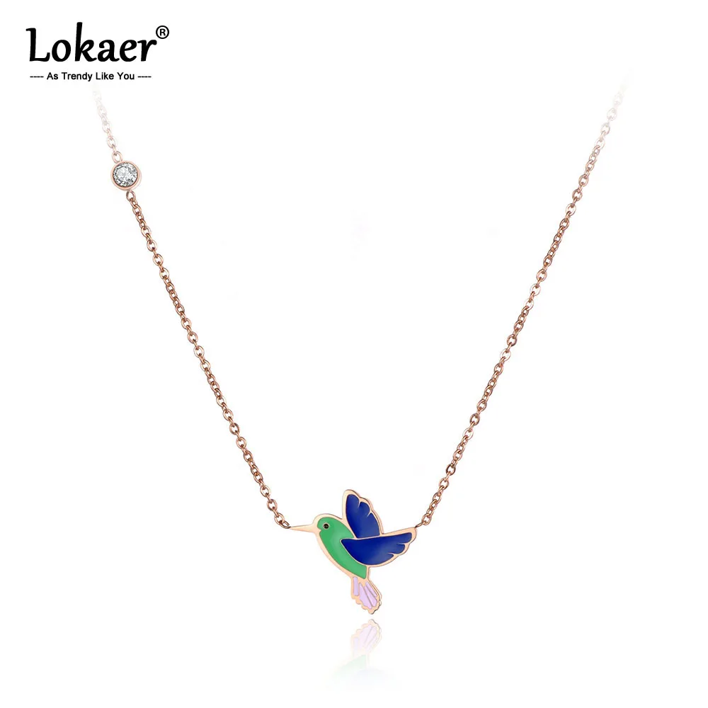

Lokaer Titanium Stainless Steel Colorful Glaze Hummingbird Choker Necklace Jewelry Lovely Pendant Chain Necklace For Girl N19054