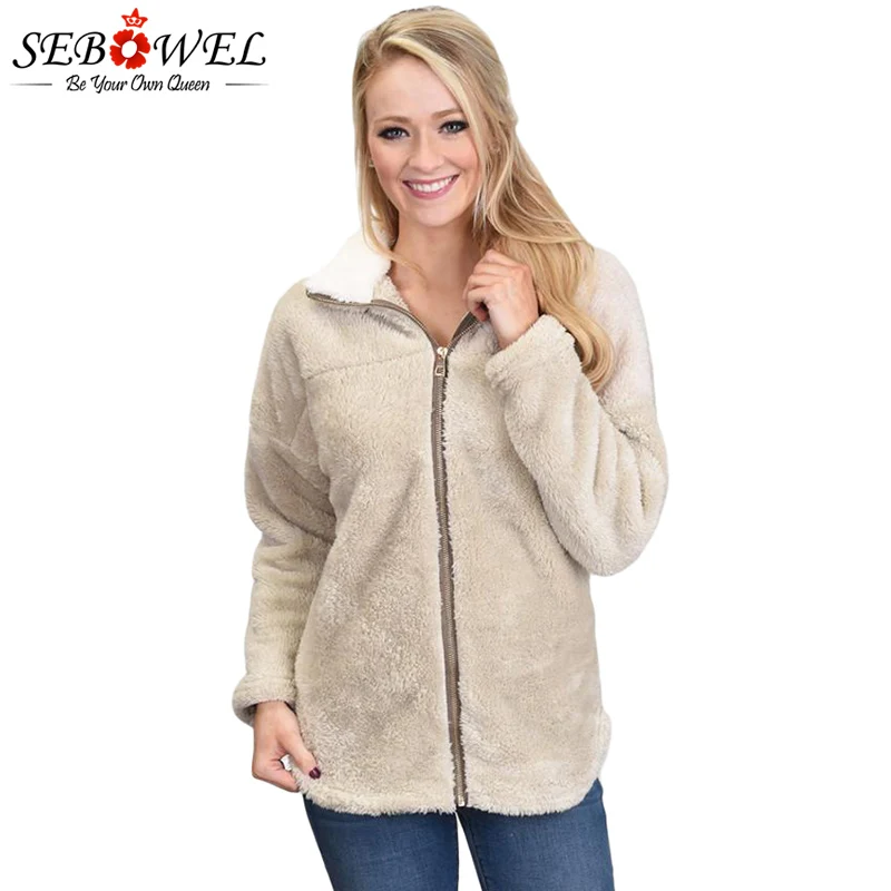 SEBOWEL Autumn Winter Women Lamb Fleece Jacket Coat Female