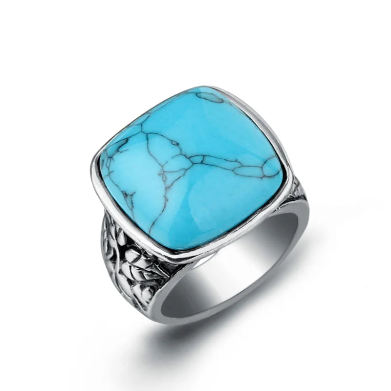 2017 New Fashion Stainless Steel Natural Square Blue Stone Women Finger Rings Imitation Gemstone Female Vintage Jewelry (A121) | Украшения