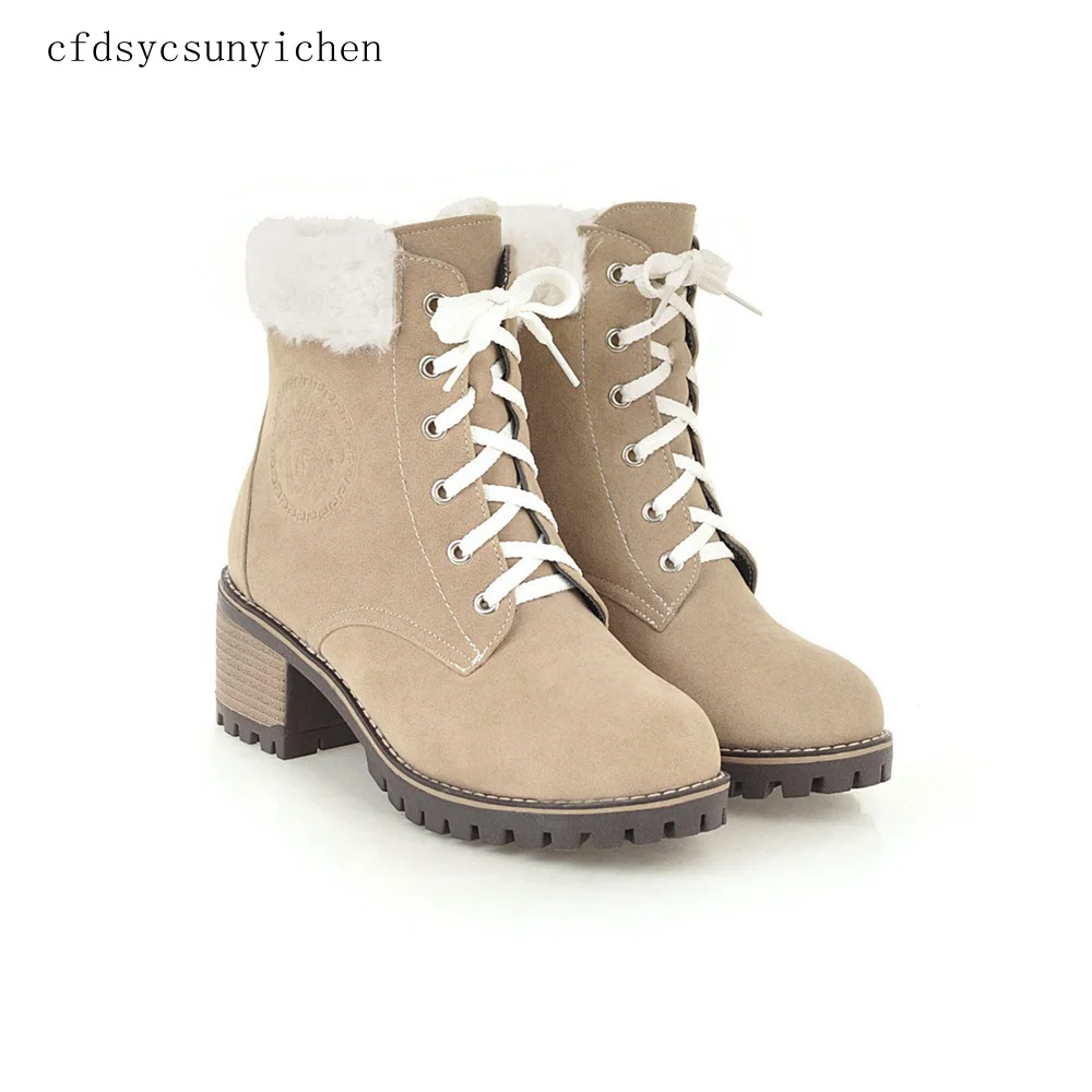

2018 Winter Hot sale Mid-Calf Flock Women Snow Boots Ladies Dress Shoes High Square Heels BM-ASL-8721 Plus Big Size 10