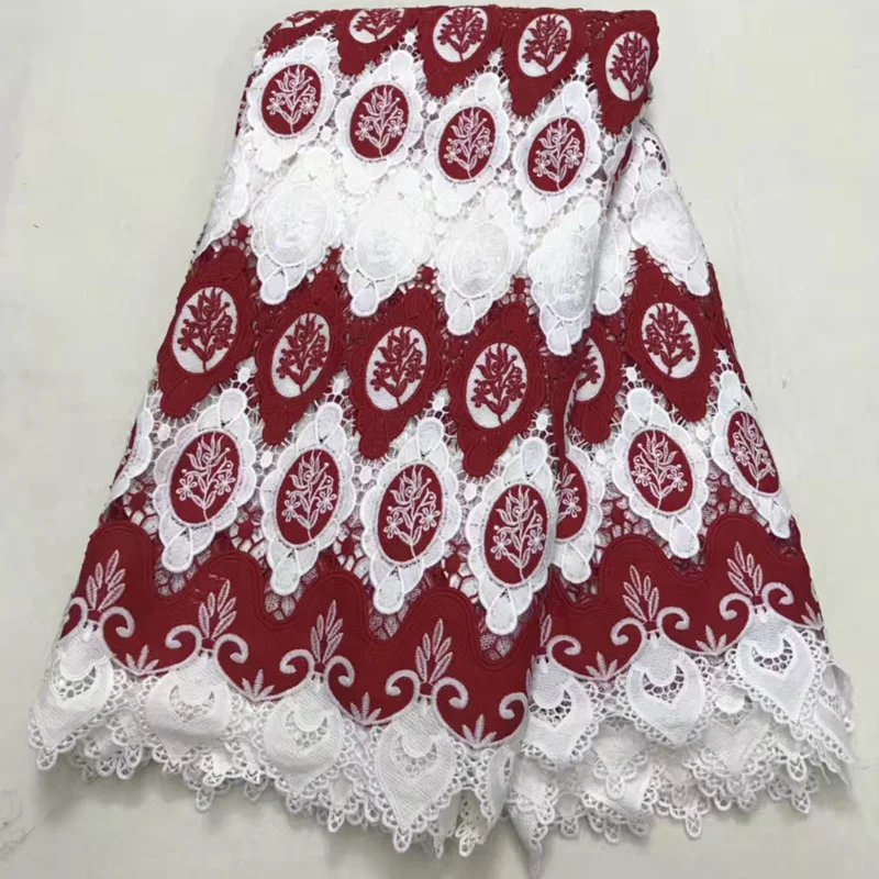 

Free shipping (5yards/pc) High quality wine red and white design African guipure lace water soluble lace for party dress FLV30