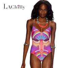 Females trendy one piece swimsuit bathing suits bodysuits female swimwear Indian Print Monikini Maillot De Bain LC41919