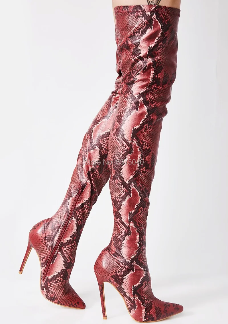 

Sexy Python Snakeskin Boots Pointy Toe Thigh High Boots Thin High Heels Women Motorcycle Boots Autumn Shoe