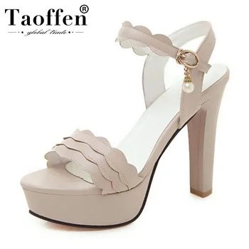 

TAOFFEN Bead 4 Colors Summer Ladies Sandals Spring Buckle Platform High Heel Shoes Women Party Wedding Shoes Size 34-39