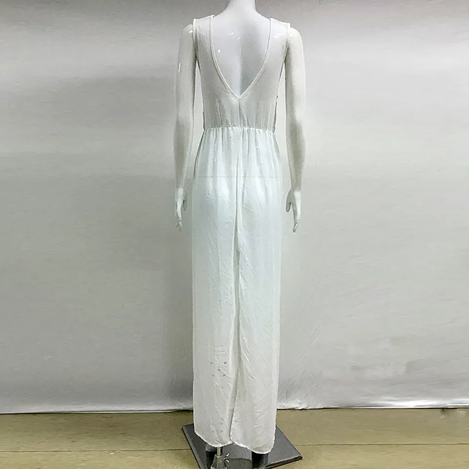 Новые пикантные длинное платье Горячая Для женщин Летнее открытое шифоновое платье Высокая талия высокая Разделение женский белый