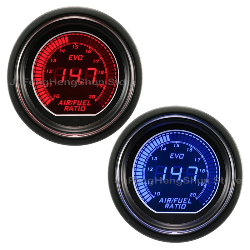 2 inch 52mm Car Air Fuel Ratio Gauge Blue + Red LED Light 12V Tint Lens