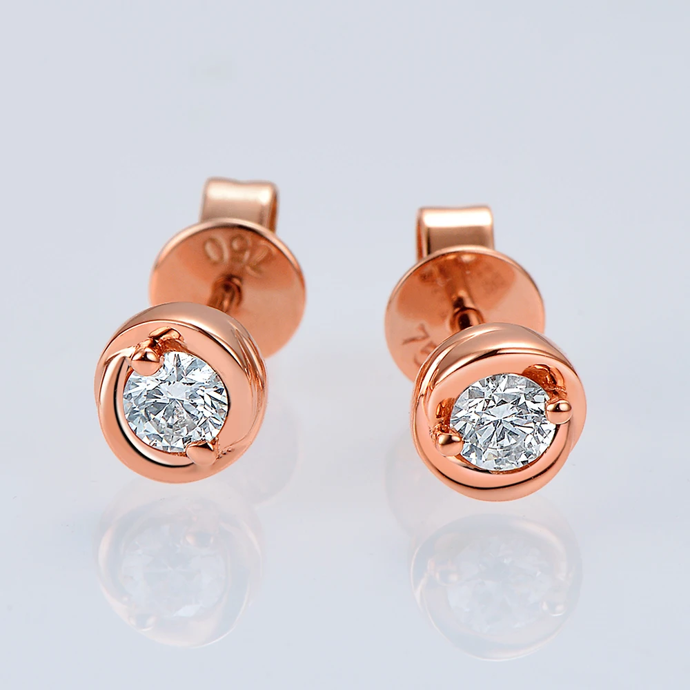 Caimao 0.28ct Round Moissanite Studs 14K Rose Gold Earrings for Women