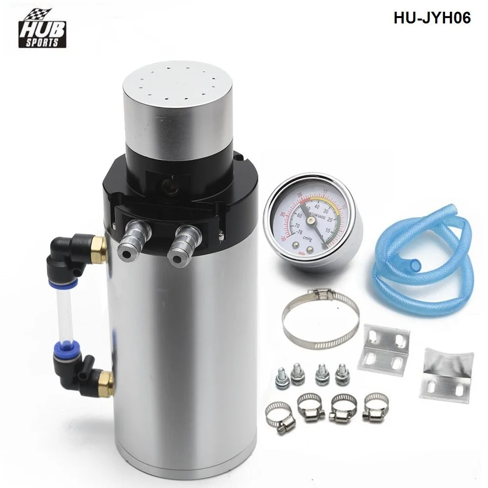 Engine BILLET ALUMINUM ENGINE OIL CATCH RESERVOIR BREATHER TANK/CAN With GAUGE HU-JYH06
