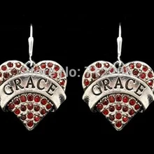 Мода 30 пар много родиевое покрытие Грация красные серьги-сердечки с кристаллами(E100069