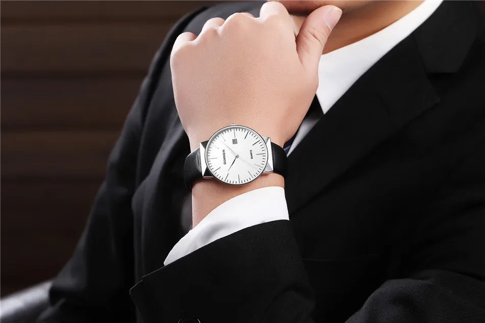 2017 GUANQIN Watch Men Ultra Thin Simple Fashion Casual Quartz Men Watches Leather Strap Men Clock Wristwatch Birthday Gift (15)