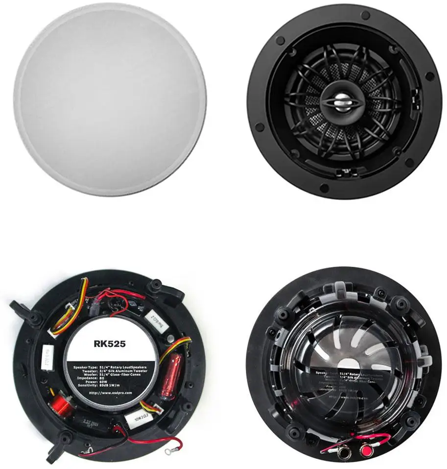 5.25 inches in-ceiling speaker with pivotaing and rotating woofer and tweeter(each