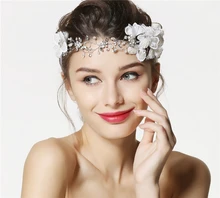 Flower Tiara Headband Wedding Pearl Jewelry Hair Accessories Bridal Headpiece Bandeau Cheveux Femme Bijoux De Tete WIGO0822
