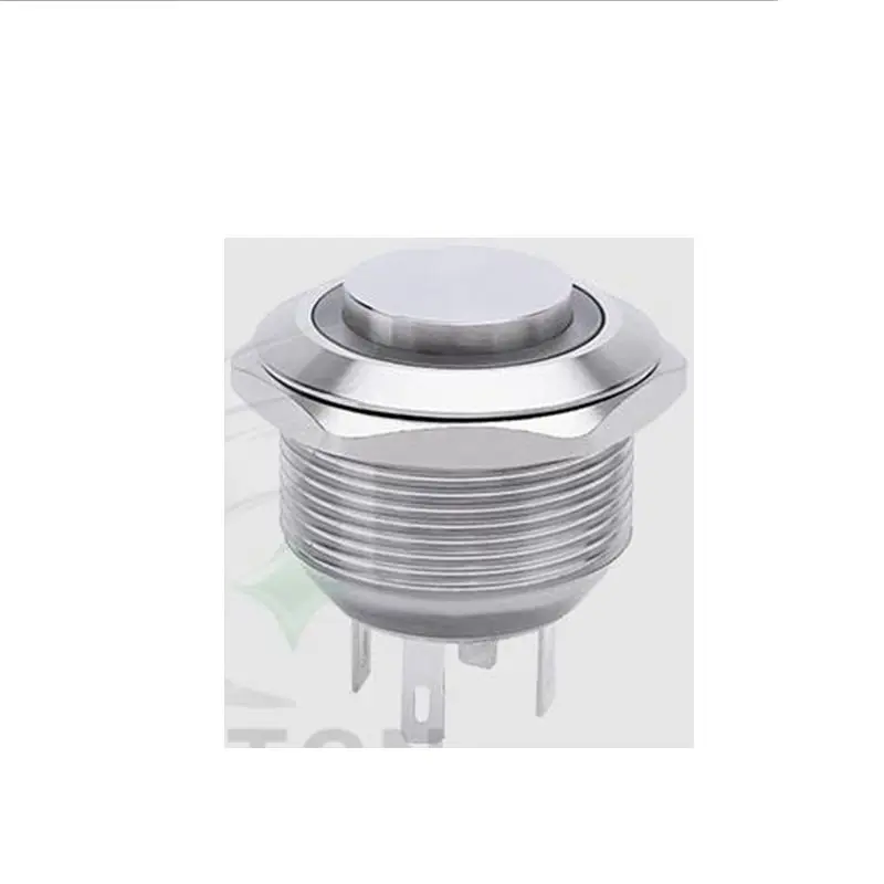 

22mm High Ring LED Head Momentary Waterproof IP65 IK08 Metal Push Button Switch Silver Contact 1NO Stainless Steel PIN