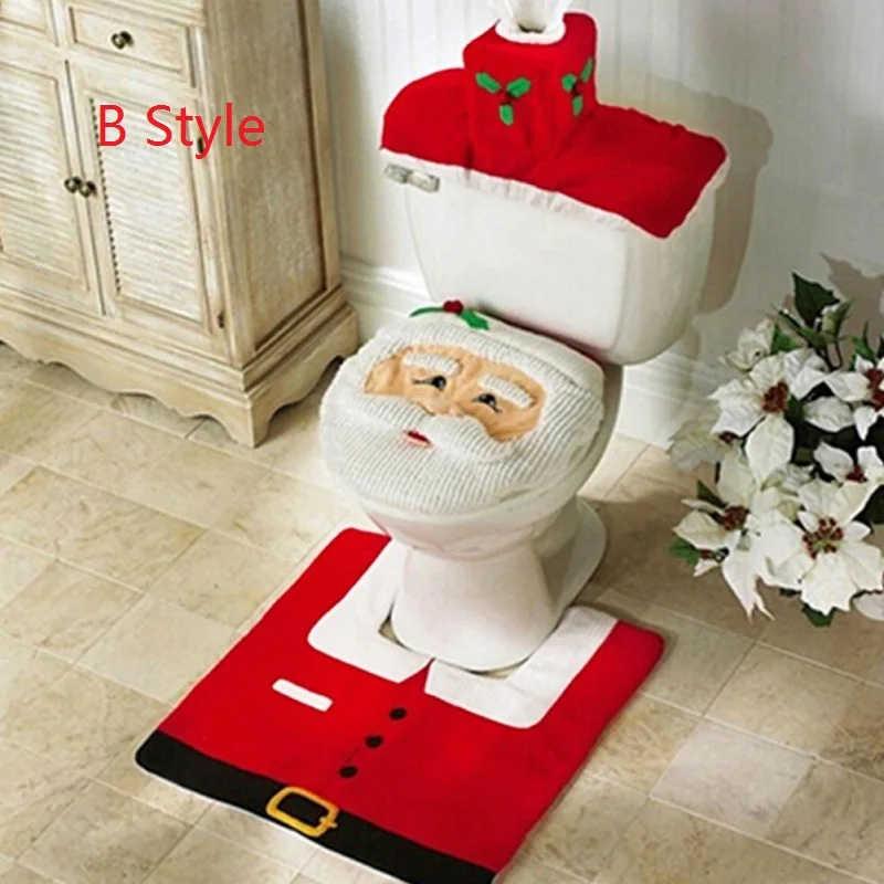 Рождественский Декор, Санта-Клаус, снеговик, набор для ванной комнаты, сиденье для унитаза, покрытие коврика, крышка для водного бака, Декор, новогодние, рождественские украшения
