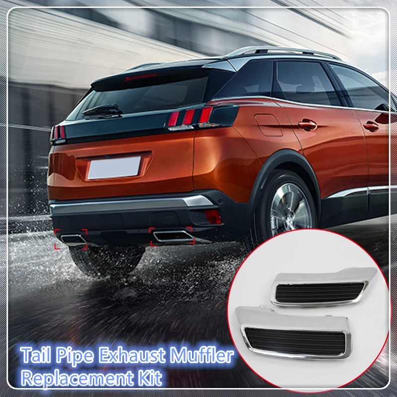 

For Peugeot 3008 5008 Allure 2017 2018 2019 Car Tail End Pipe Exhaust Muffler Cover Trim 2pcs Car Styling Auto Replacement Kit