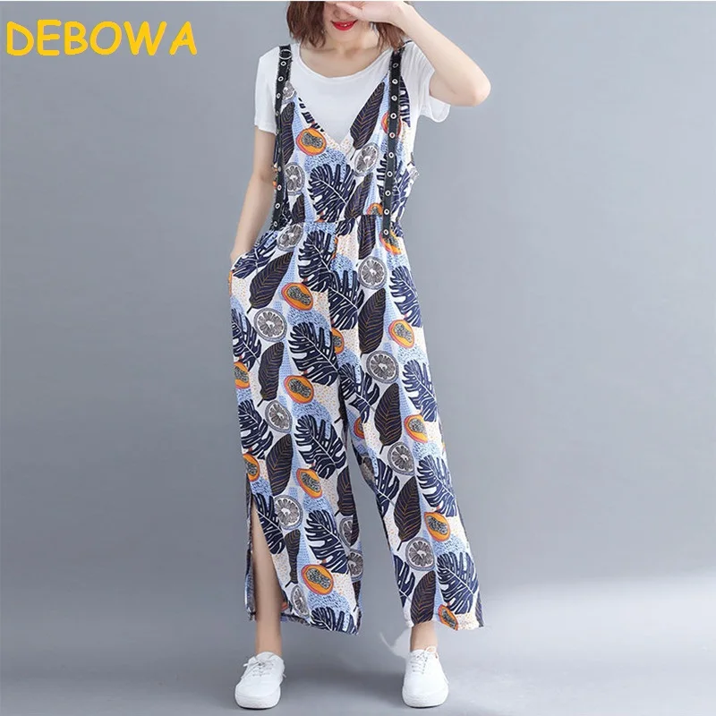 

Debowa Spring Summer Women Wide-leg Trousers Large Size Literature Art O Pants Casual Oversize Women Jumpsuits