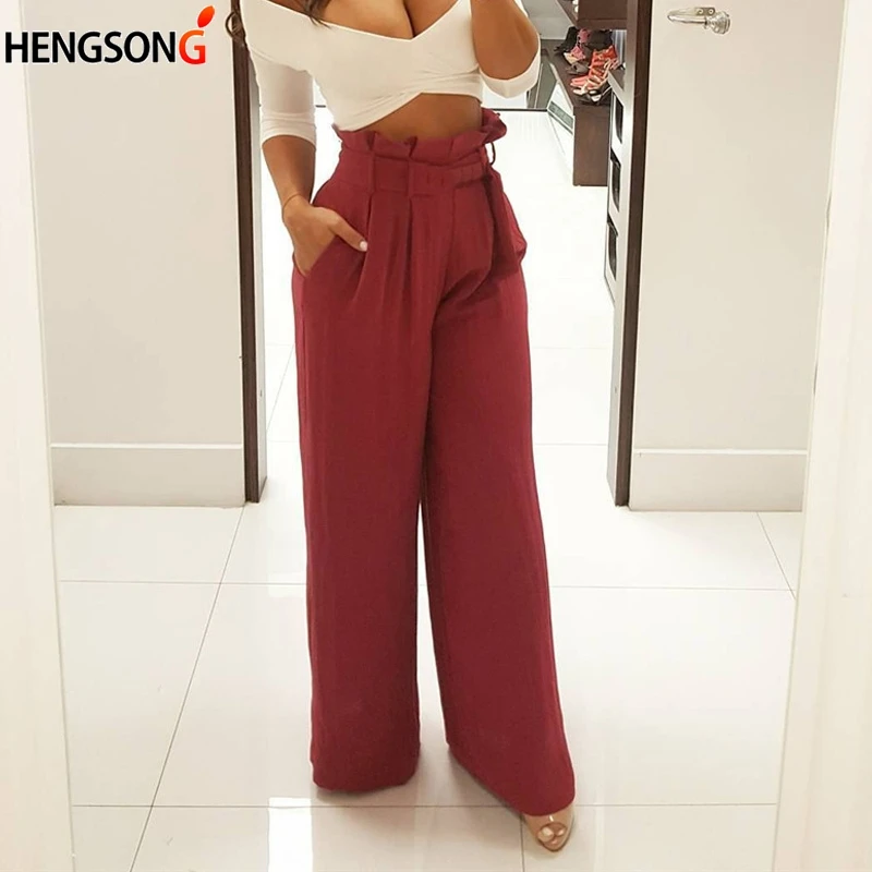 

Autumn Casual Wide Leg Pants Women's Pants 2018 Fashion Solid Color Belt High Waist Pants Palazzo Loose Trousers For Women
