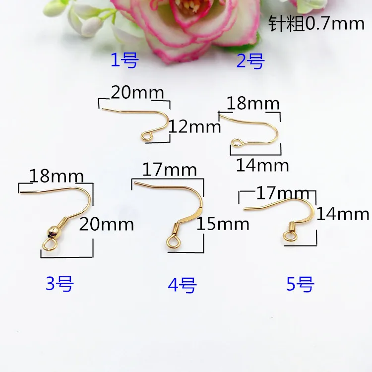 10 шт./партия, золотые для ушей из нержавеющей стали, французские крючки, 5 размеров, гипоаллергенный рыболовный крючок с шариком для ювелирных изделий DIY