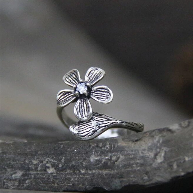 

925 Sterling Silver Vintage Flower Open Rings For Women Chinese Style Lady Antique Silver Ring Sterling-silver-jewelry