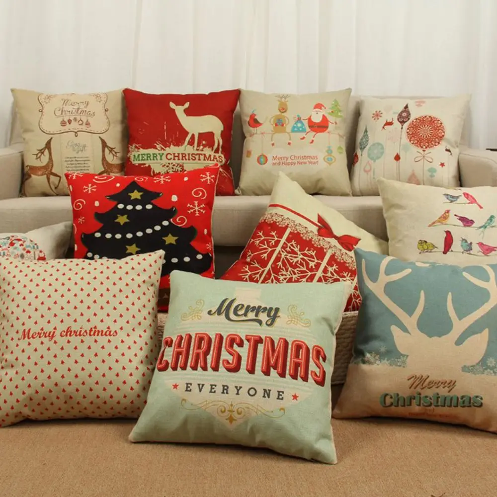 

2017 1Pc New Christmas Xmas Tree Deer Cotton Pillow Case Cover Home Linen Square 45*45cm Pillow Cover Nice Best Gift