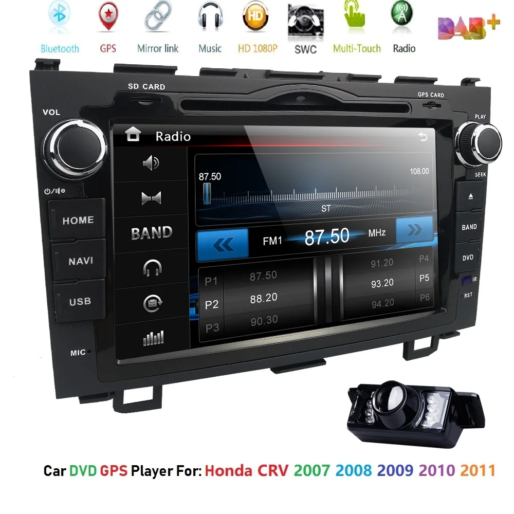 

for HONDA CRV 2007-2011 GPS Navigation 8" 2 din car monitor Bluetooth RDS Radio Steering Wheel Control USB Subwoofer AUX CAM-IN